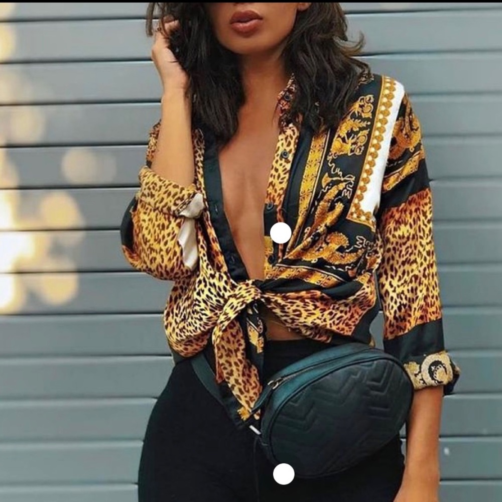 Selling Polyester Shirt with Leopard detail